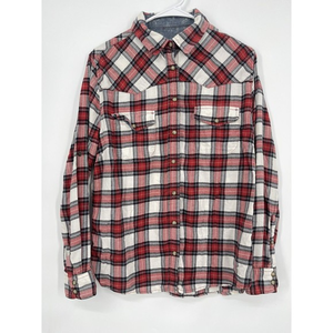 Jachs Girlfriend Plaid Long Sleeve Western‎ Shirt Red White Blue Mens Medium